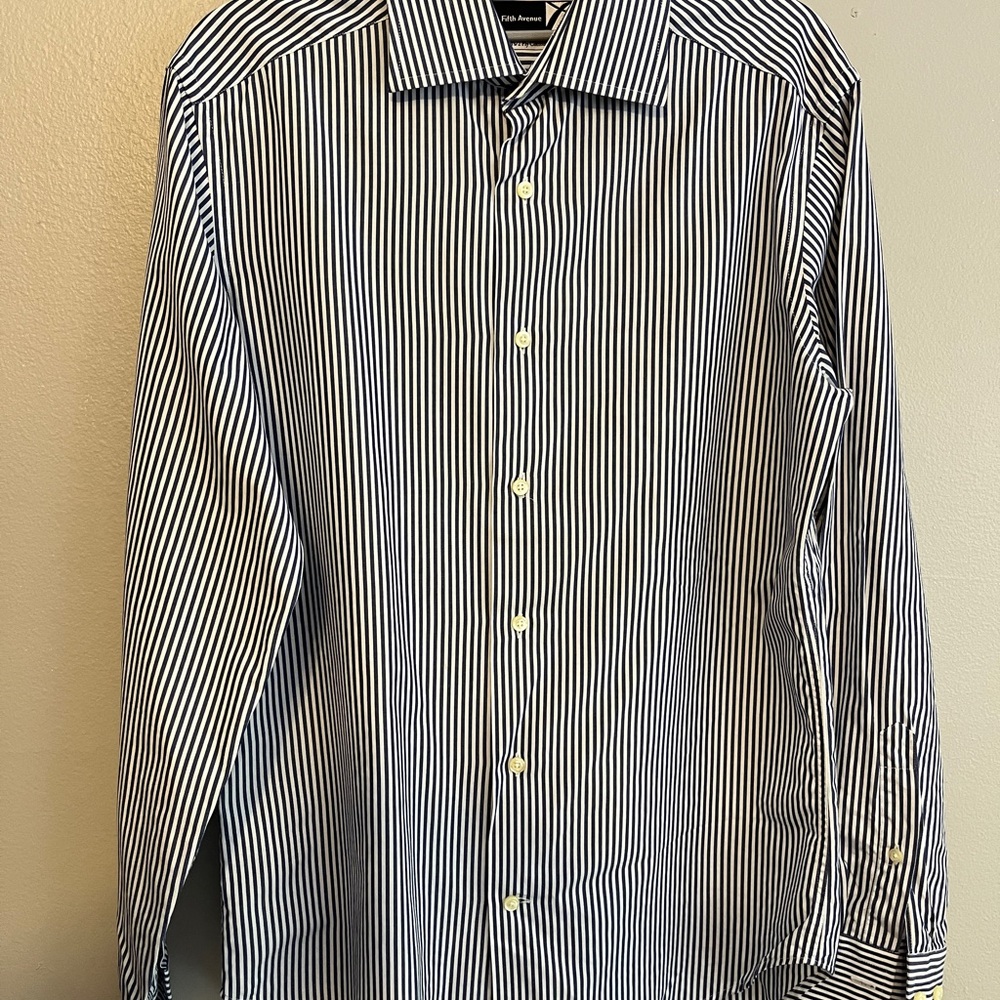 Saks Fifth Avenue Blue and White Pinstripe Dress Shirt